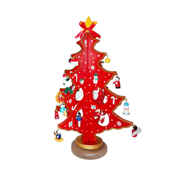 Pino Pequeño con Colgantes de Madera ROJO