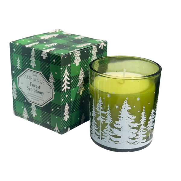 Vela Navideña en frasco de Vidrio Pinos Verde