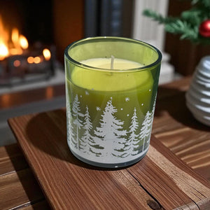 Vela Navideña en frasco de Vidrio Pinos Verde
