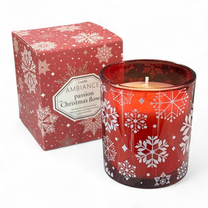 Vela Navideña en frasco de Vidrio Copo Roja