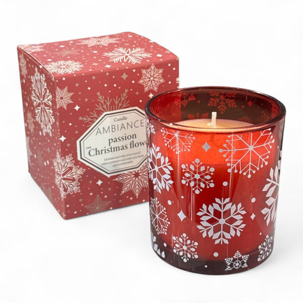 Vela Navideña en frasco de Vidrio Copo Roja