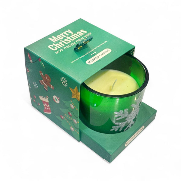 Vela Navideña en frasco de Vidrio Copo Verde