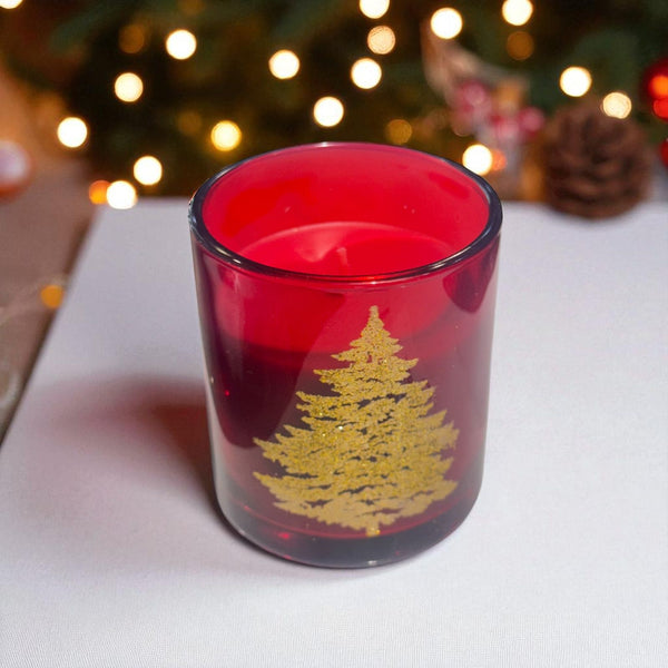 Vela Navideña en frasco de Vidrio Árbolito Roja