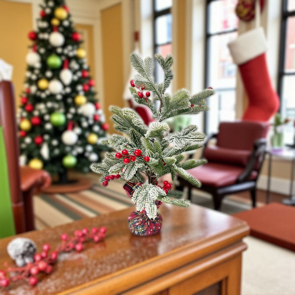 Árbol De Mesa Nevado con Bayas 50cm