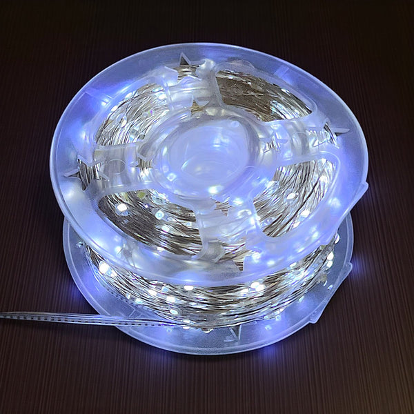 Luces Hada 100M Cable Plata Foco BLANCO