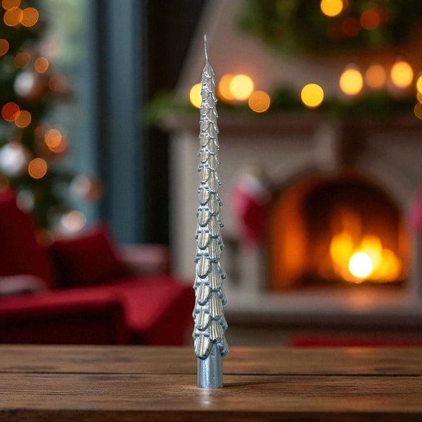 Vela de Cera Navideña Plata 2 Unidades