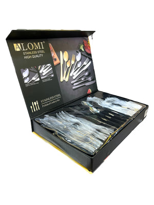 Set de Cubiertos 24 Piezas Plateado con Calado Dorado