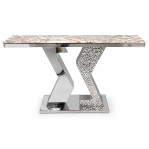 Consola Metálica Plateada con Piedra Sinterizada Z7