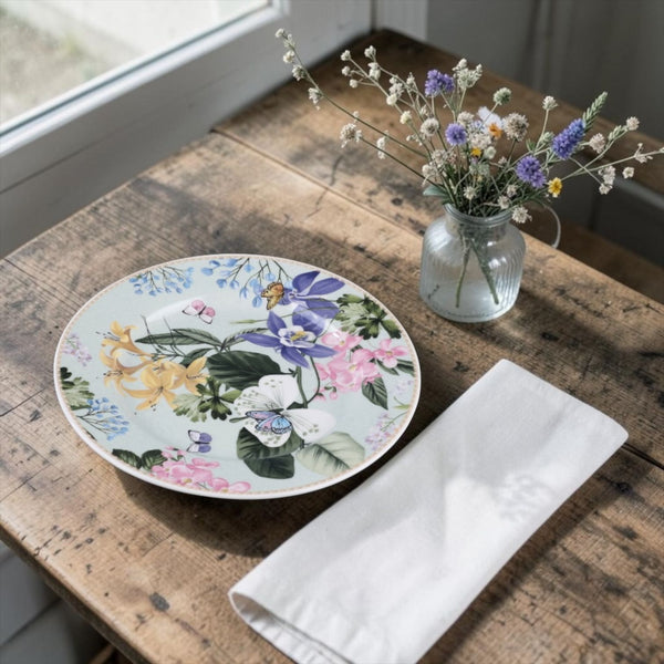 Plato Llano Grande de Loza x 2 Piezas FLORES COLLECTION