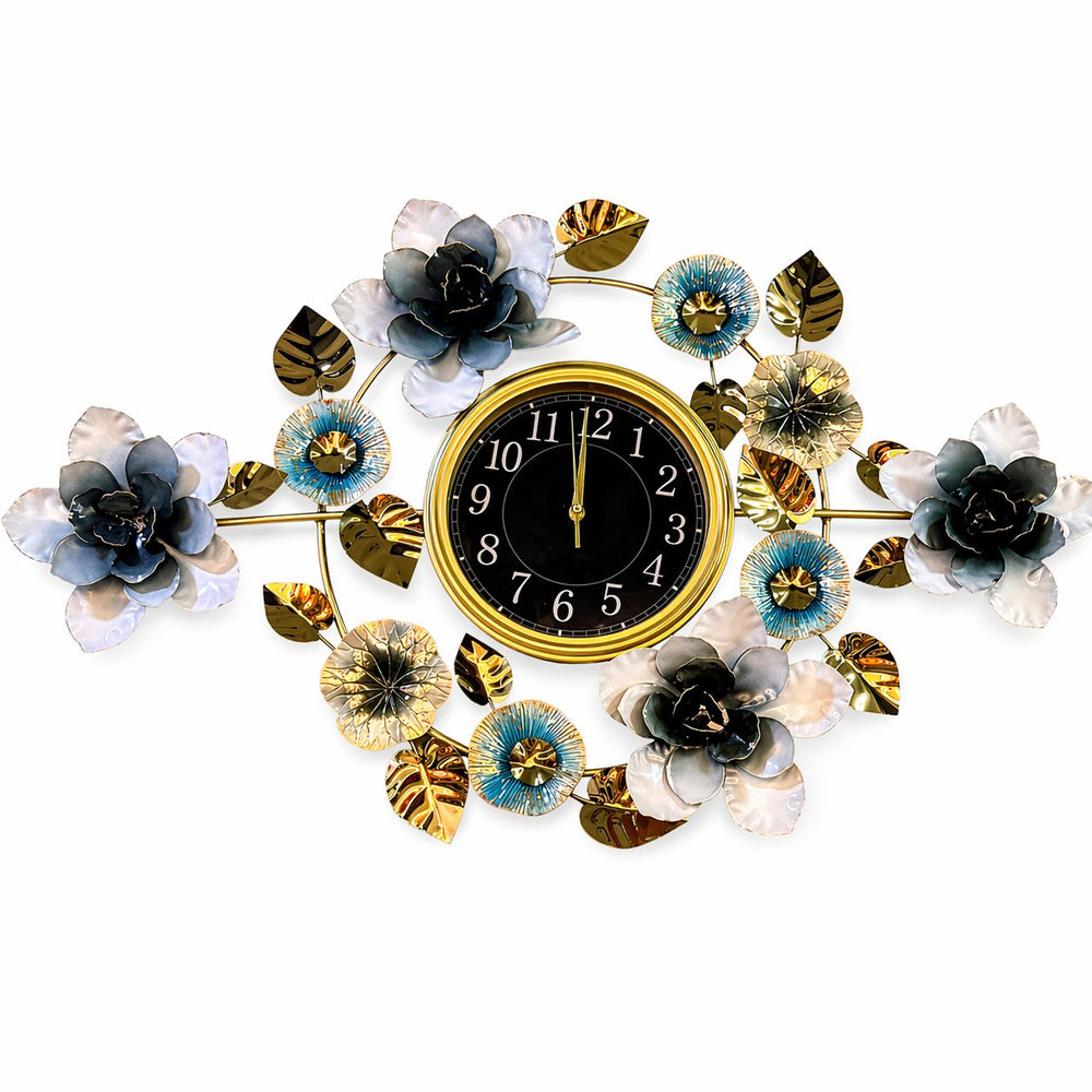 Placa Reloj Metálica Hojas BLUE