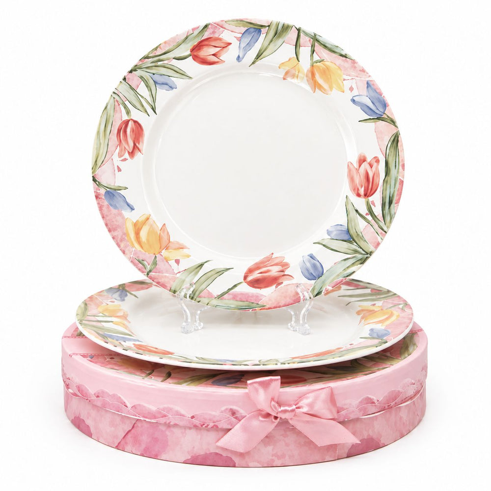 Plato Llano Grande de Loza x 2 Piezas TULIPANES COLLECTION