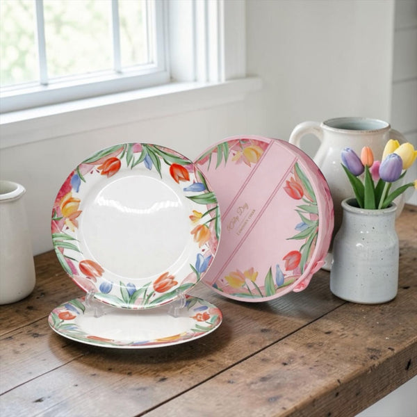 Plato Llano Grande de Loza x 2 Piezas TULIPANES COLLECTION