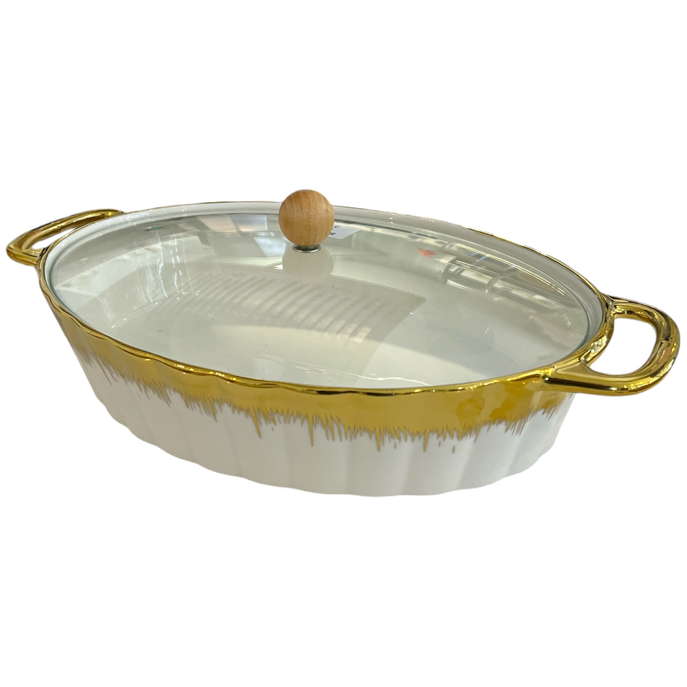 Set de Refractarios con Tapa y borde Franja Dorado 3 Piezas