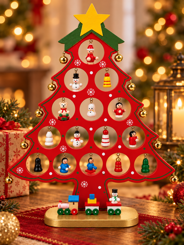 Árbolito Navideño de Madera Rojo