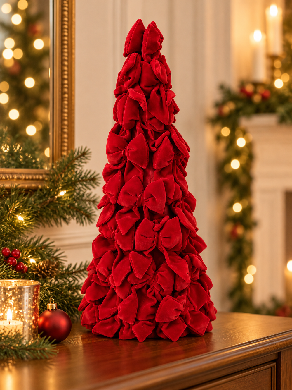 Árbol Aterciopelado de Lazos Rojo