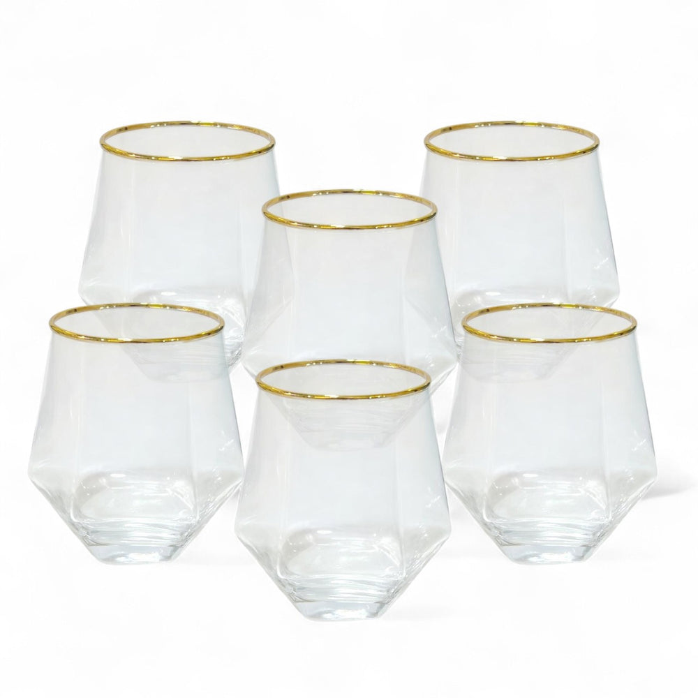 Vaso Whiskero Corto con Borde Oro 6 Unidades