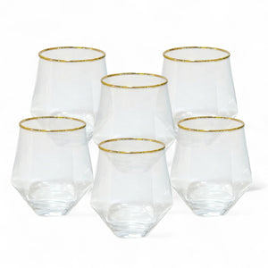 Vaso Whiskero Corto con Borde Oro 6 Unidades
