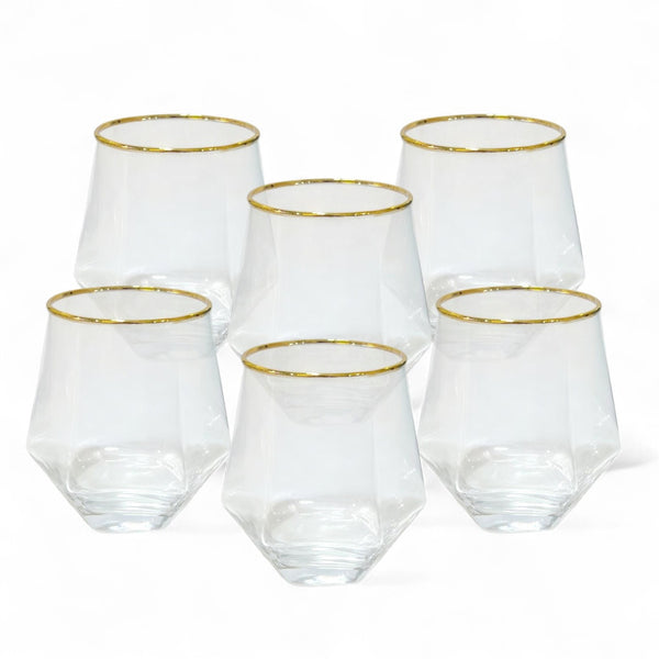 Vaso Whiskero Corto con Borde Oro 6 Unidades