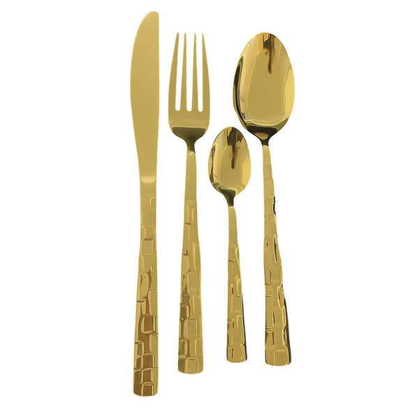 Set de Cubiertos 24 Piezas Dorado con Relieve