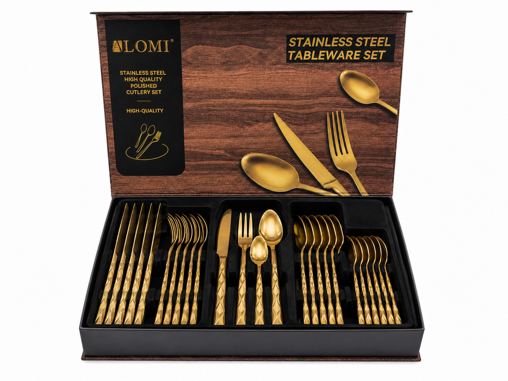 Juego de Cubiertos 24 Piezas DORADO ROMBOS