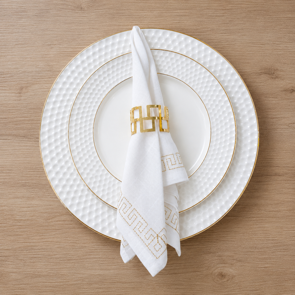 Servilleta de Tela Blanca con Borde Dorado X6
