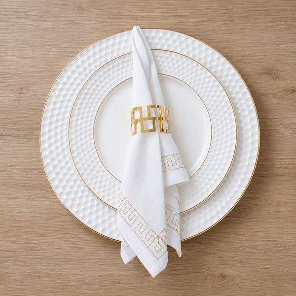 Servilleta de Tela Blanca con Borde Dorado X6