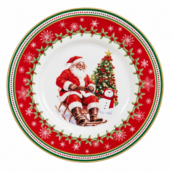 Plato Navideño Papá Noel y Pino - 20cm