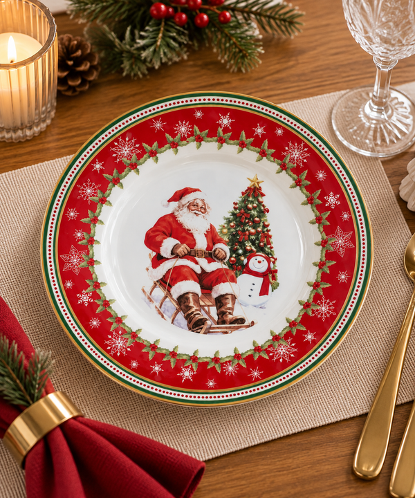 Plato Navideño Papá Noel y Pino - 20cm