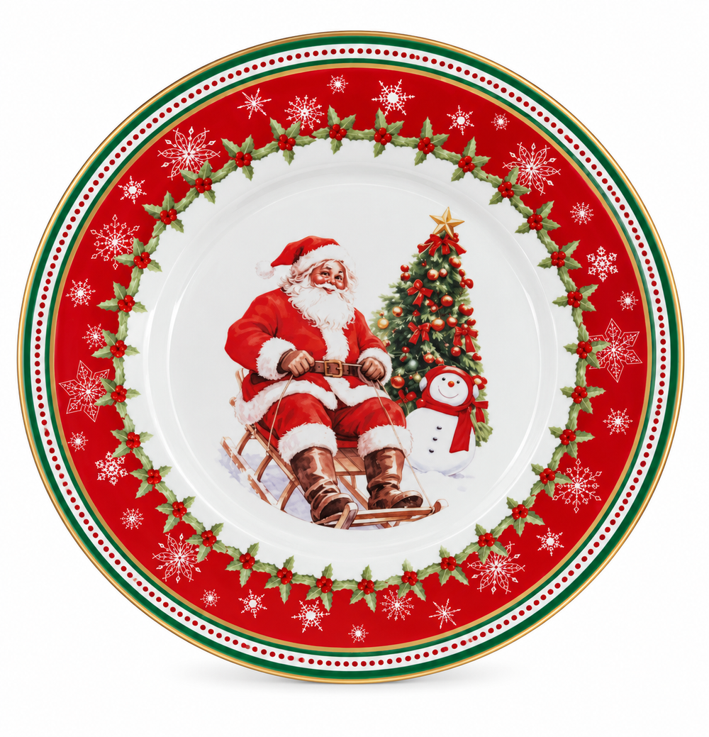 Plato Navideño Papá Noel y Pino - 25cm