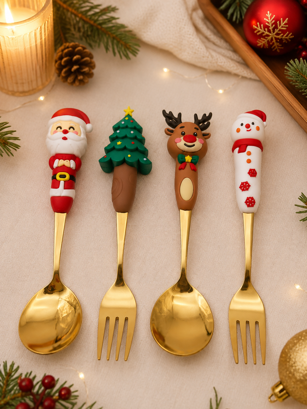 Juego de Cucharas y Tenedores 4 Piezas NAVIDEÑOS
