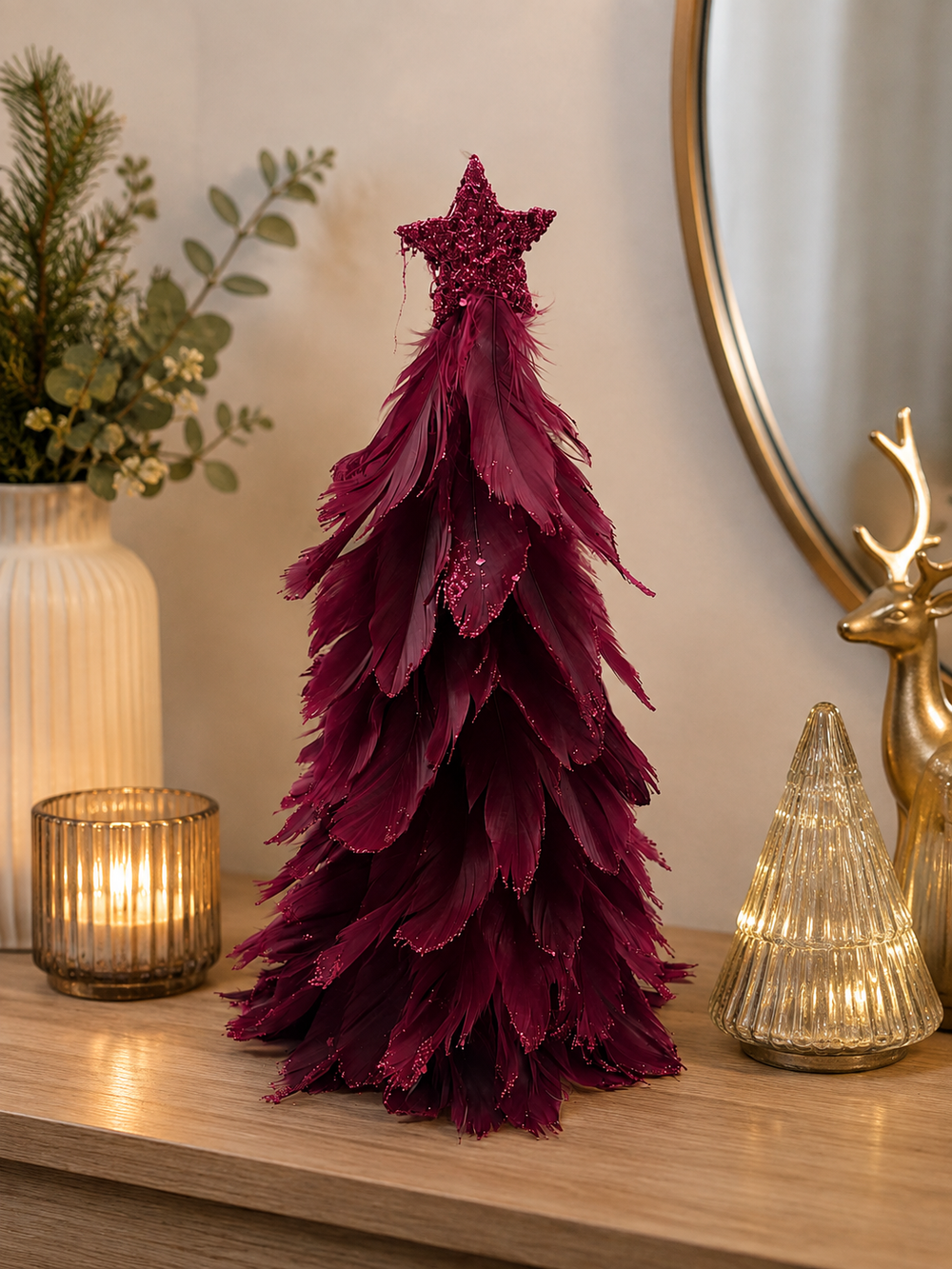 Arbol Pequeño Plumas ROJO