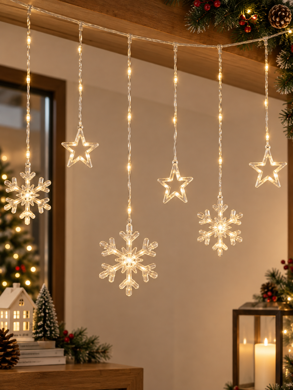 Luces Cortina Copo de Nieve y Estrella - 3m
