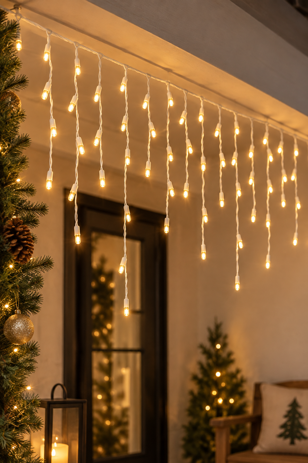 Luces Cortina- 12m - Luz Amarilla - Cable Blanco