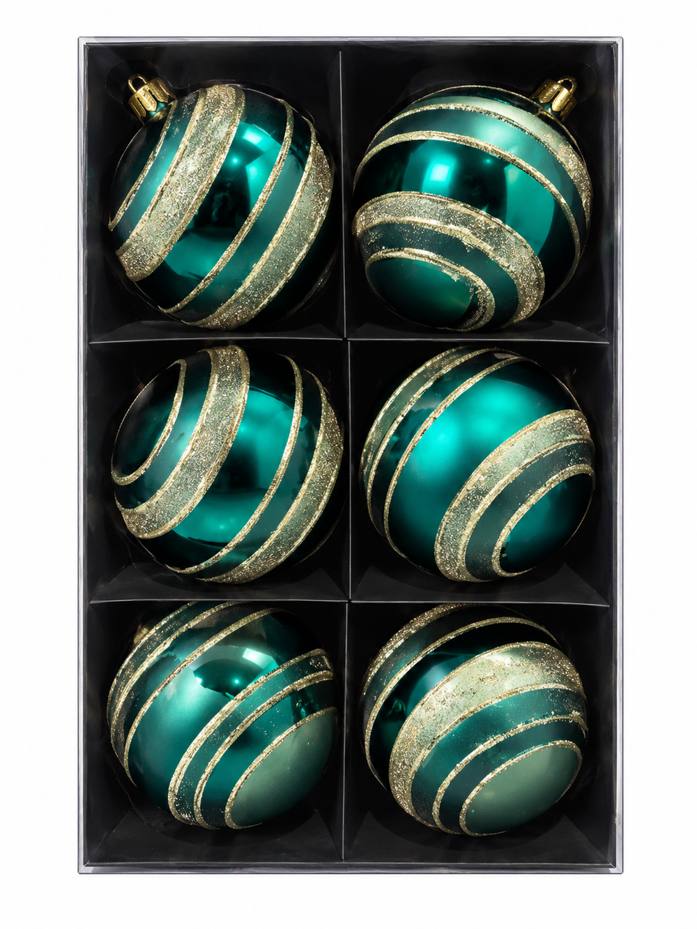 Bola Navideña Verde Lineas Escarcha - 6 Unidades 10cm