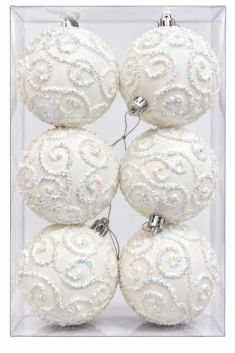 Bola Navideña Blanca - 6 Unidades - 8cm