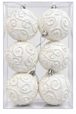 Bola Navideña Blanca - 6 Unidades - 8cm