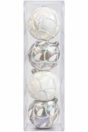 Bola Navideña Blanca Escarcha - 4 Unidades 10cm