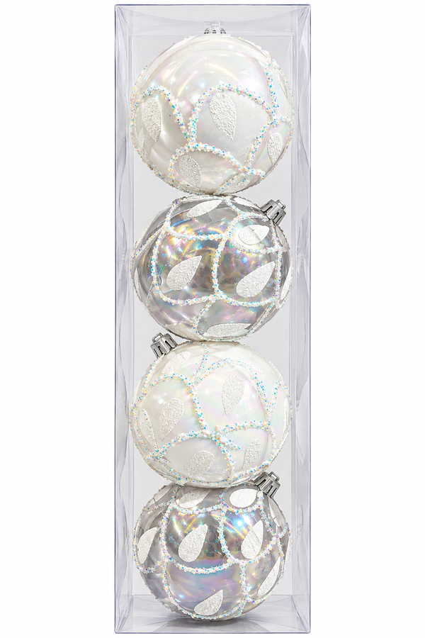 Bola Navideña Blanca Escarcha - 4 Unidades 10cm