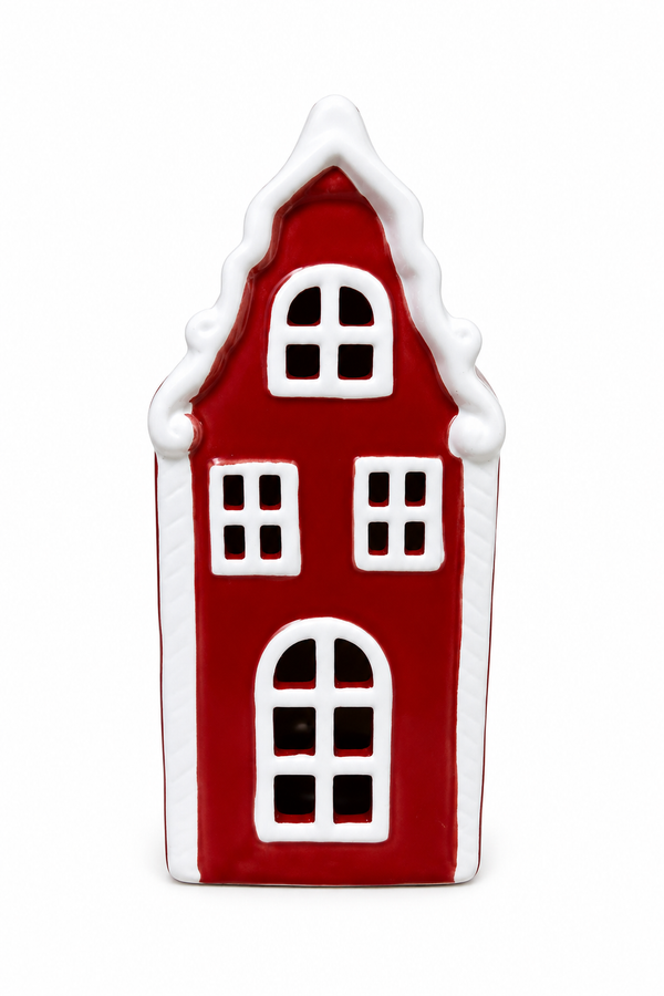 Casita Navideña Grande Roja con luz
