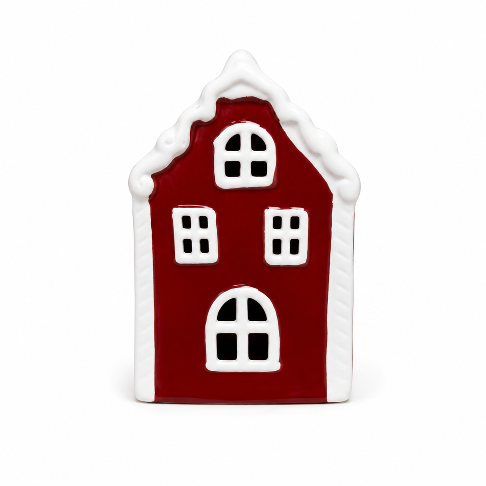 Casita Navideña Pequeña Roja con luz