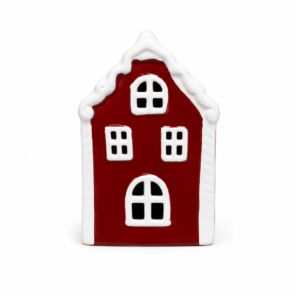 Casita Navideña Pequeña Roja con luz