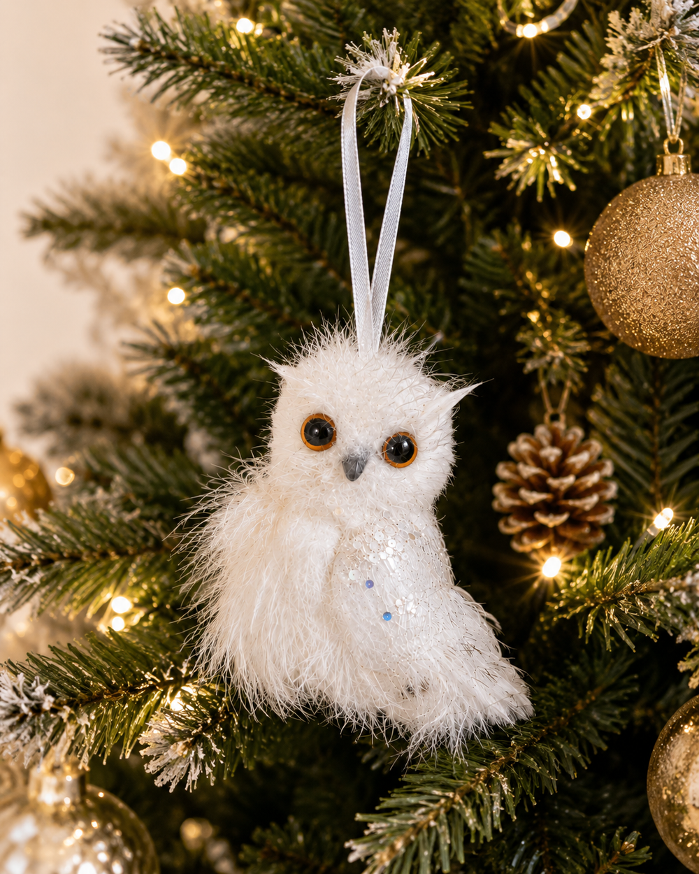 Buho Blanco Navideño - Colgante
