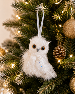 Buho Blanco Navideño - Colgante
