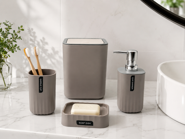 Set Organizador de Baño 4 Piezas con Mini Tacho de Tocador Arena