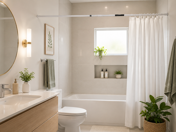 Tubo Para Cortina Baño Ajustable Metálico Blanco