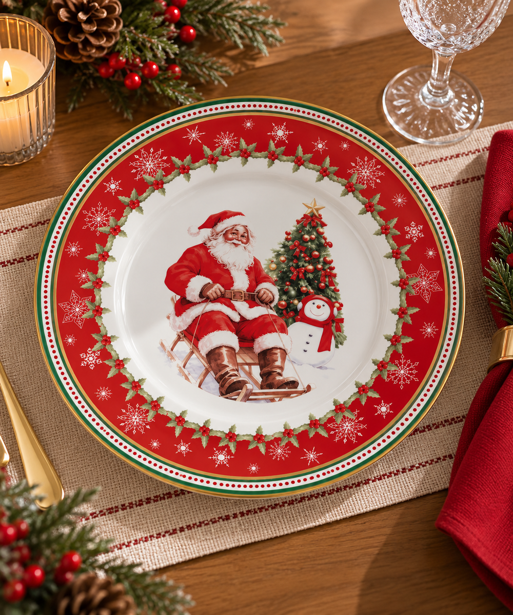 Plato Navideño Papá Noel y Pino - 25cm