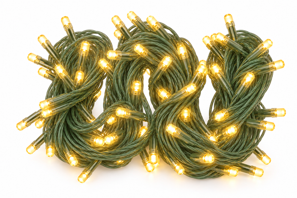 Luces Navidad - 20m - 200 Focos - Luz Amarilla - Cable Verde