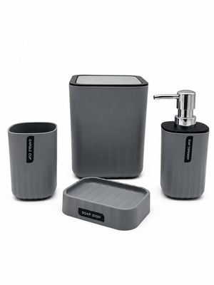 Set Organizador de Baño 4 Piezas con Mini Tacho de Tocador Plomo