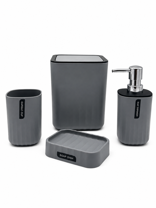 Set Organizador de Baño 4 Piezas con Mini Tacho de Tocador Plomo