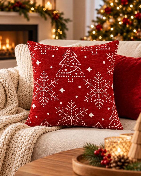 Cojin Navideño Rojo Copos